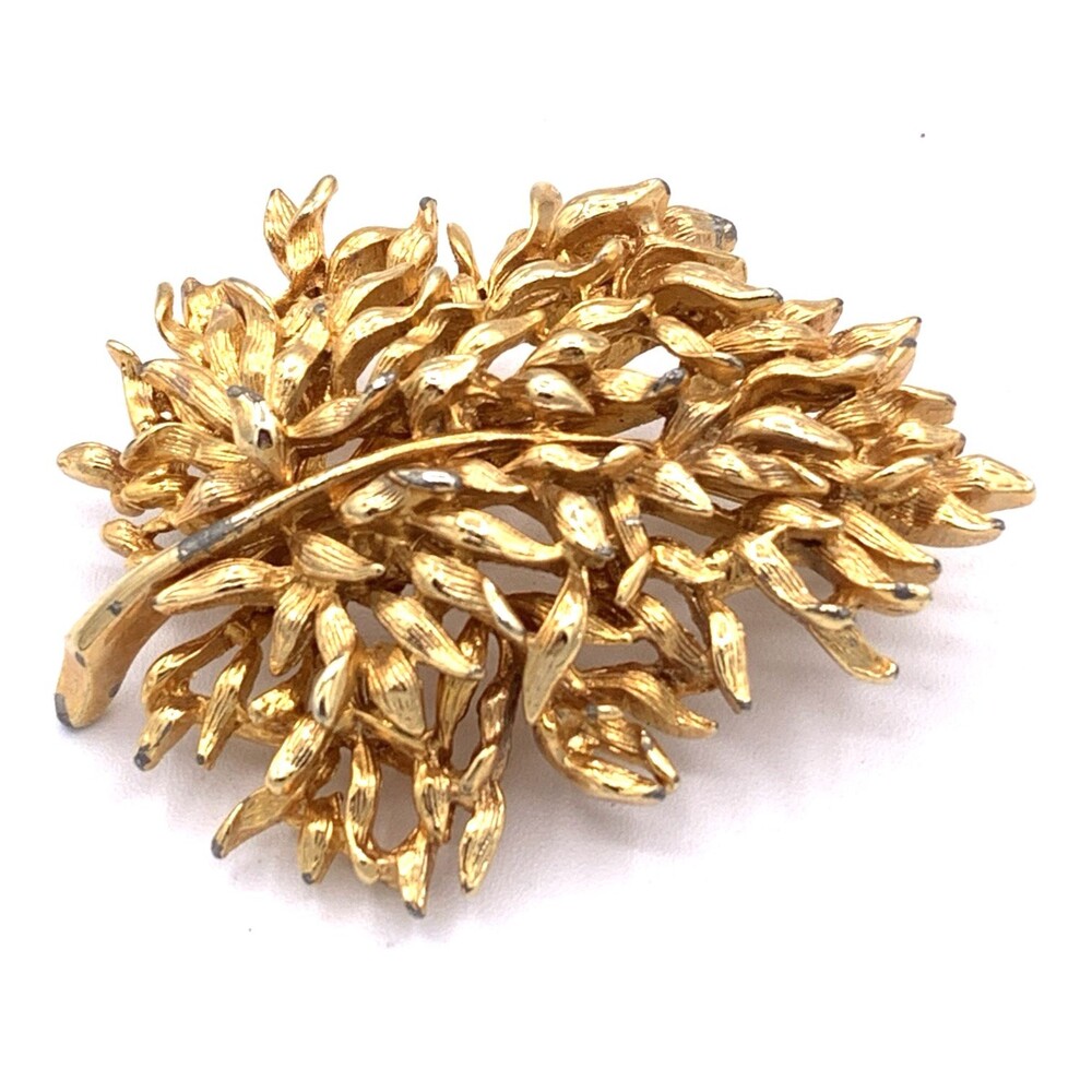 Vintage Signed M Jent Gold Tone Leaf Cluster Brooch Textured Statement Pin